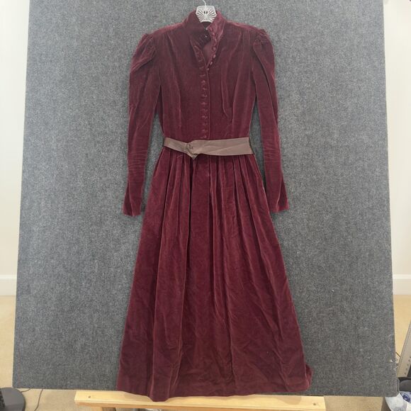 Lauren Ralph Lauren Dresses & Skirts - Vintage Ralph Lauren Dress Women's 4 Maroon Red Velvet Maxi Victorian Pockets